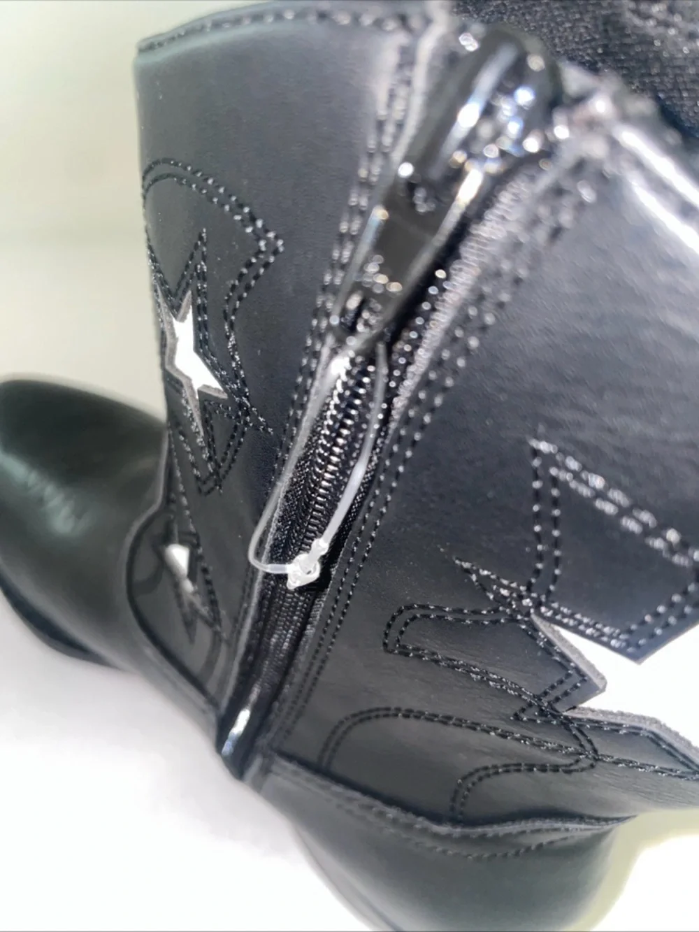 Girls‎ Western Boots Size 4 Black White Star Faux Leather Cowboy